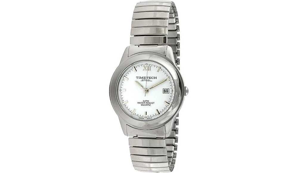 Timetech Women's Round Stainless Steel White Dial Expansion Watch