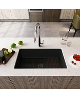 Mondawe Undermount 32 in. Single Bowl Fireclay Kitchen Sink Comes With Stainless Steel Bottom Grid and Strainer