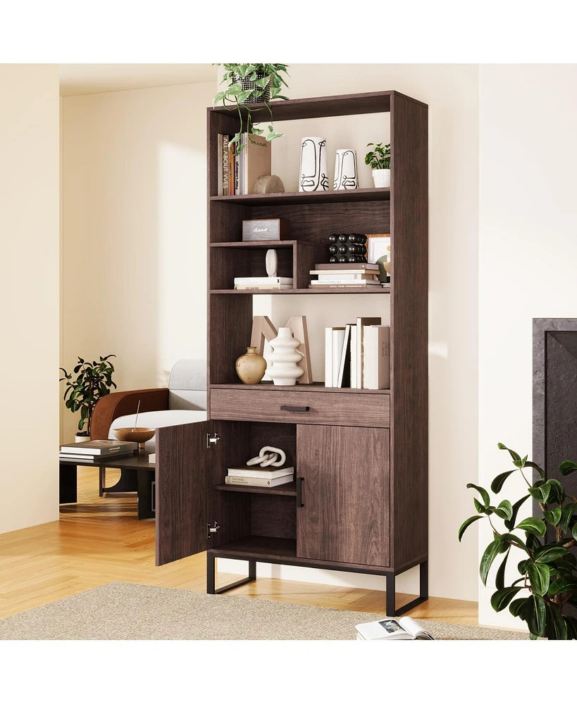 Streamdale Furniture 75.9" Modern Bookshelf with Led Lighting and Storage