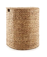 Casafield Half Moon Laundry Hamper with Lid and Removable Liner Bag - Natural, Woven Water Hyacinth Laundry Basket Sorter for Clothes