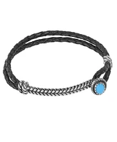 American West Jewelry Sterling Silver Women's Leather Bracelet Blue Turquoise Gemstone Size Small - Large