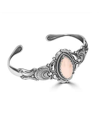 American West Jewelry Sterling Silver Women's Oval Genuine Pink Opal Cuff Bracelet Size Medium and Large