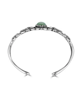 American West Jewelry Sterling Silver Women's Oval Genuine Green Turquoise Cuff Bracelet Small - Large