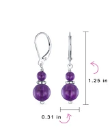 Bling Jewelry Purple Natural Amethyst Bali Milgrain Edged Beaded Rondel Separator Double Ball Round Drop Dangle Earrings Sterling Silver Lever back