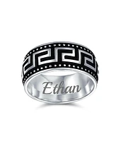 Bling Jewelry Couples Geometric Greek Key Textured Band Ring Black Silver Two Tone Sterling Silver 9MM Wide