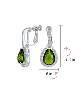 Bling Jewelry 7CT Style Halo Green Cubic Zirconia Cz Dangle Drop Teardrop Screw Back Clip On Earrings smaid Rhodium Plated