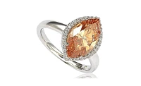 Suzy Levian New York Sterling Silver Cubic Zirconia Marquise-cut Halo Ring