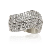 Suzy Levian New York Sterling Silver Cubic Zirconia Pave Tiered Curved Ring