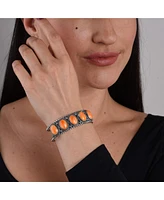 American West Jewelry Sterling Silver Women's Cuff Bracelet Orange Spiny Gemstone 5-Stone Design Small - Large