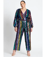 Eloquii Women's Multicolor Stripe Sequin Jumpsuit