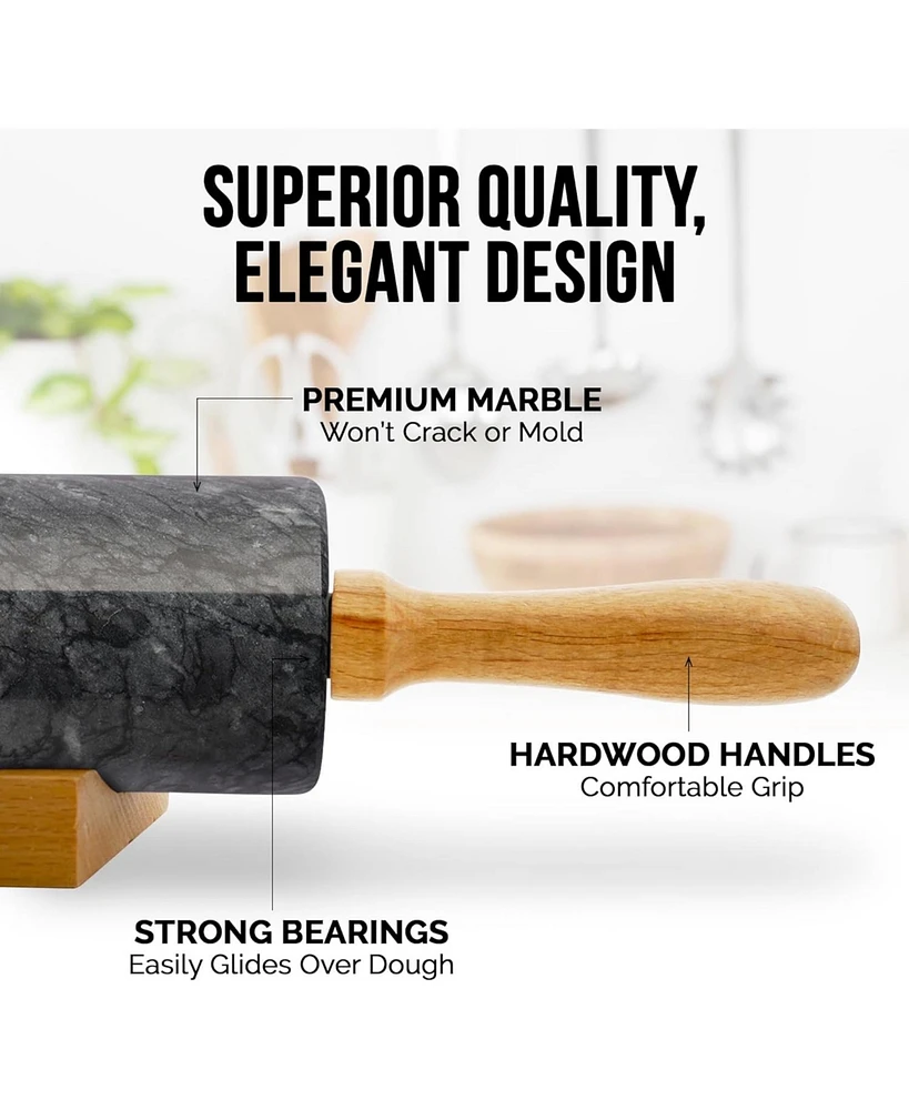 Zulay Kitchen Marble Rolling Pin With Stand - Long Rolling Pin Marble With Beechwood Handle