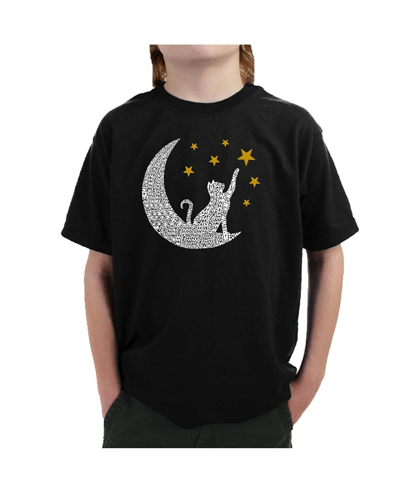 La Pop Art Boys Cat Moon Word T-Shirt