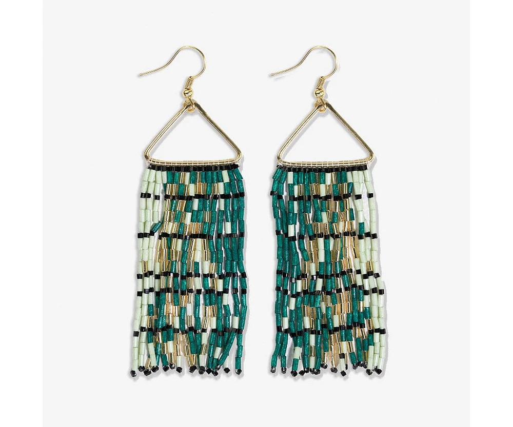 Ink + Alloy Patricia Mixed Luxe Bead Gradient Fringe Earrings Emerald