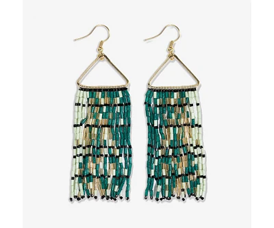 Ink + Alloy Patricia Mixed Luxe Bead Gradient Fringe Earrings Emerald