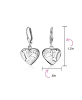 Bling Jewelry I Love My Dog Heart Shape Cut Out Puppy Pet Bone Animal Lover Paw Print Drop Dangle Lever back Earrings For Women Sterling Silver