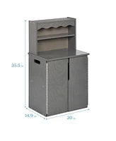 ECR4Kids Girls Play Kitchen Storage Cupboard, Dark Walnut