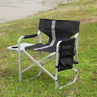 Folding Outdoor Chair with Table & Pockets, Black/Grey