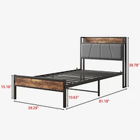 Twin Size Bed Frame with Storage Headboard
