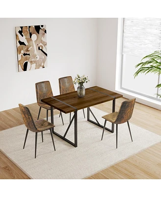 Simplie Fun Walnut Dining Table Set with Modern Chairs