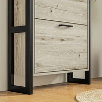Industrial Shoe Cabinet with 3 Flip Drawers, Freestanding Storage for 15 Pairs, Walnut