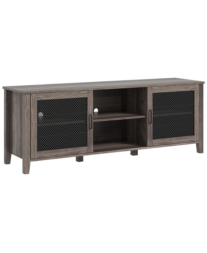 Simplie Fun 65" Industrial Tv Cabinet with Mesh Doors, Brown