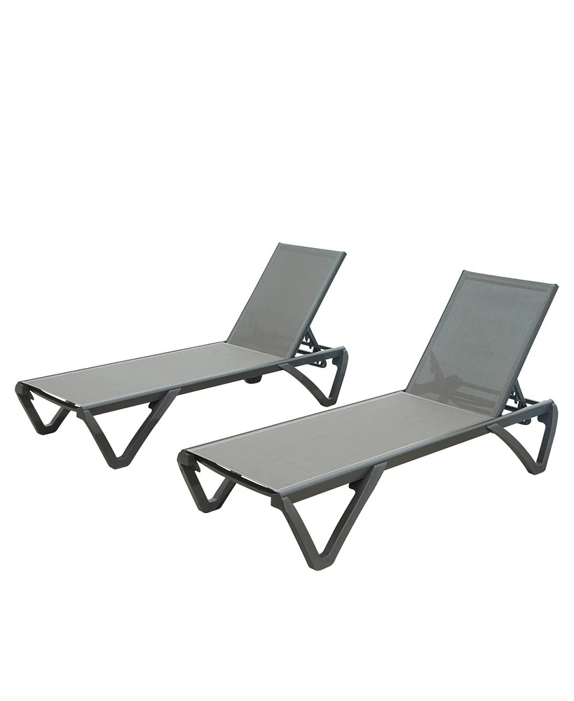 Simplie Fun Outdoor Aluminum Chaise Lounge Chairs (Gray, 2 Pack)