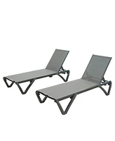 Simplie Fun Outdoor Aluminum Chaise Lounge Chairs (Gray, 2 Pack)