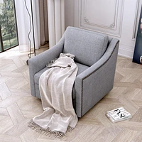Swivel Armchair in Cotton Linen with Brass Accents