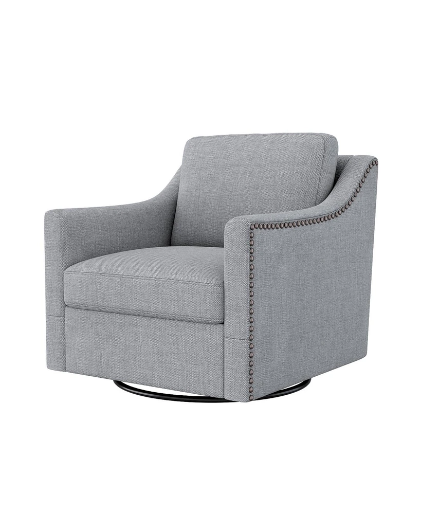 Streamdale Furniture Swivel Armchair in Cotton Linen with Brass Accents