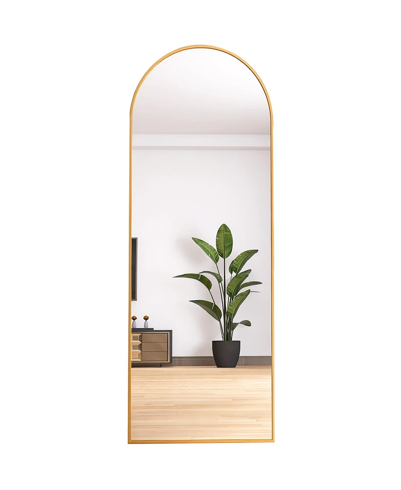 Simplie Fun 65" Arched Full Length Mirror Floor Dressing Mirror - Golden