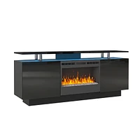 Black 160CM Tv cabinet with fireplace, color-changing heating, Led light