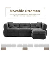 87.7" Sectional Sofa Cozy Teddy Fleece Fabric Sectional Sofa Couch With Two Usb Ports