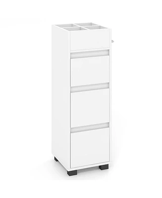 Slickblue Bathroom Floor Cabinet with 3 Drawers 4 Top Dividers and 1 Towel Rack-White