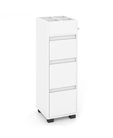 Slickblue Bathroom Floor Cabinet with 3 Drawers 4 Top Dividers and 1 Towel Rack-White