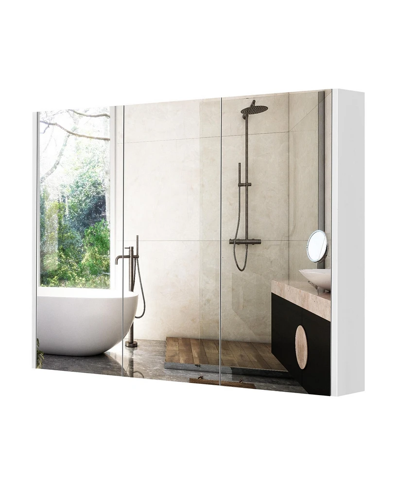 Slickblue Frameless Bathroom Wall Mounted Mirror Cabinet with 3 Doors and Adjustable Shelves