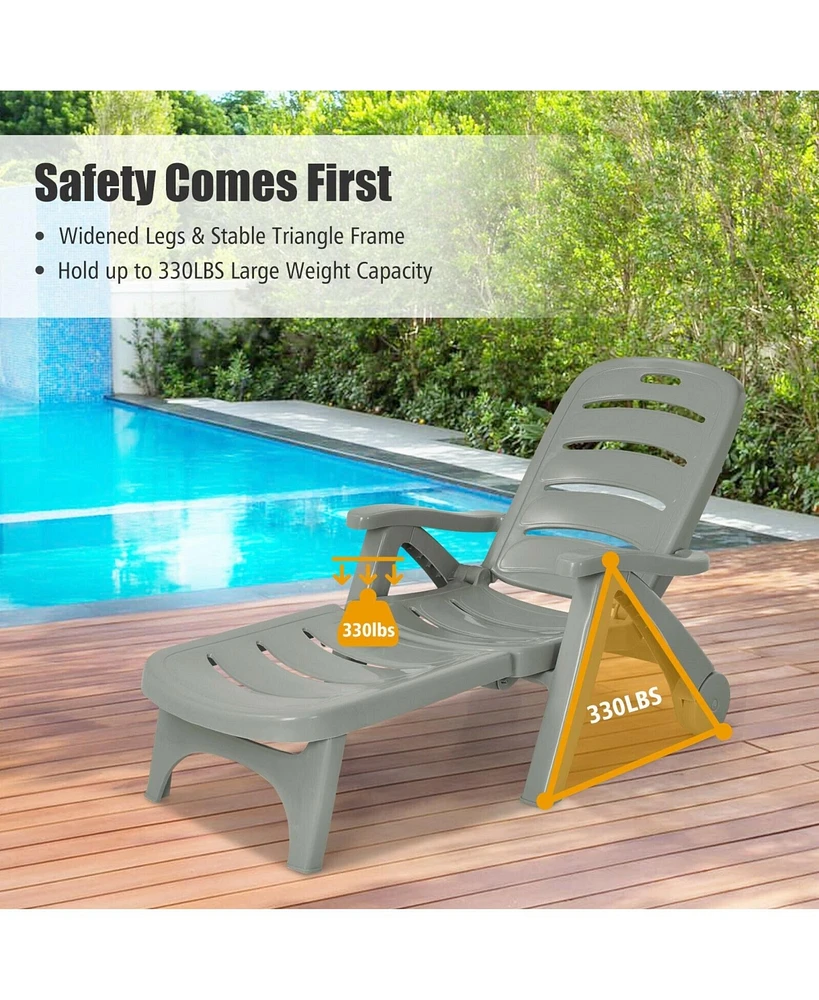 Slickblue 5 Position Adjustable Folding Lounger Chaise Chair on Wheels