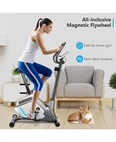 Slickblue Magnetic Stationary Upright Exercise Bike with Lcd Monitor and Pulse Sensor