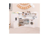 Slickblue Corner Kids Play Kitchen with Washing Machine and Ice Maker Gift for Boys Girls