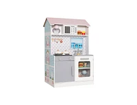 Slickblue 2-In-1 Double Sided Kids Kitchen Playset and Dollhouse with Furniture