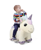 Slickblue 6V Electric Animal Ride On Toy with Music and Handlebars-Beige