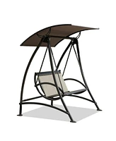 Mondawe Patio Swing Chair with Adjustable Canopy and Durable Steel Frame Porch Swing Glider for Garden Deck Backyard