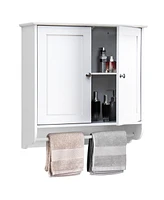 Sugift Wall Mounted Bathroom Storage Medicine Cabinet with Towel Bar