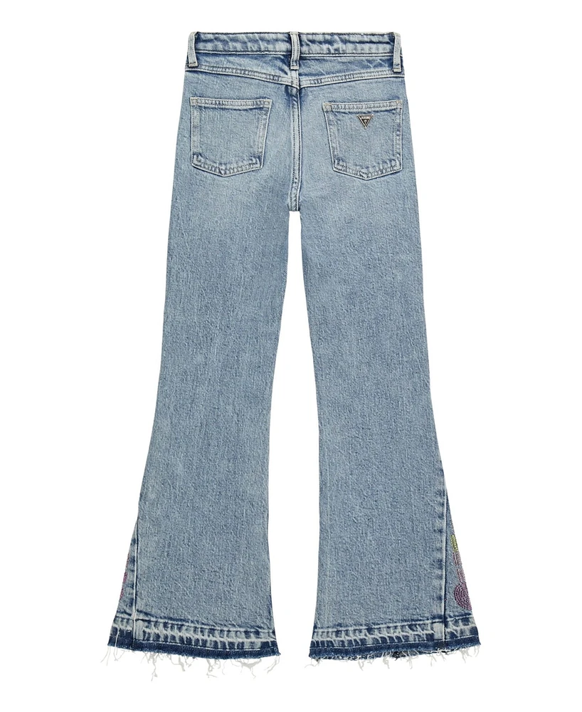 Guess Big Girl Stretch Denim Flare Rhinestone Jeans