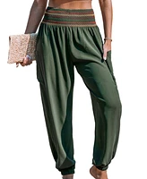 Cupshe Women's Olive Smocked Waist Patch Pocket Tapered Leg Pants