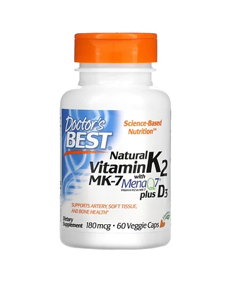 Doctor's Best Natural Vitamin K2 Mk-7 with MenaQ7 plus D3 180 mcg