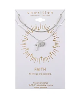 Unwritten Cubic Zirconia Puff Cross and Heart Snake Chain Layered Pendant Necklace