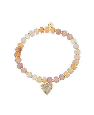 Unwritten Multi Color Beaded and Cubic Zirconia Heart Stretch Bracelet