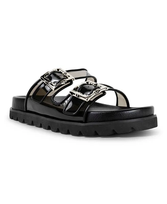 Women's Kaia Double Band Buckle Sporty Flatform Footbed Slide Sandals - Extended Sizes 10-14