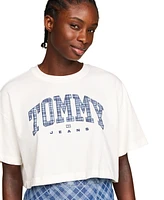 Tommy Jeans Women's Cotton Oversized Cropped Tartan Graphic T-Shirt