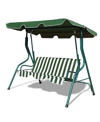 Costway 3 Seats Patio Canopy Steel Frame Swing Glider Hammock Cushioned Backyard Green